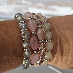 Paparazzi Pink and Cream Beaded Bracelet Set